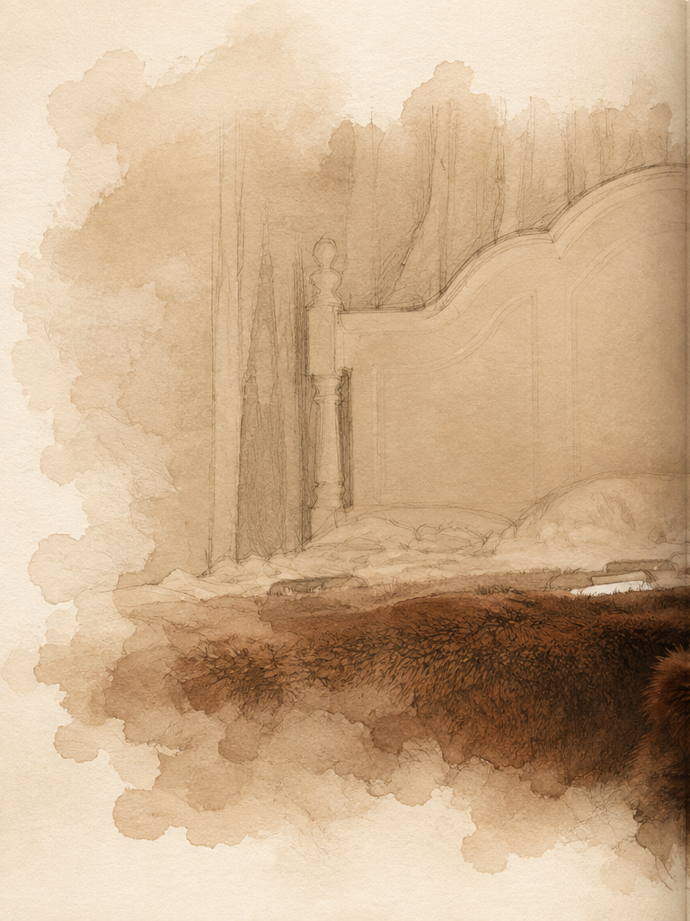 Left half of a continuous central torn-paper portrait composition