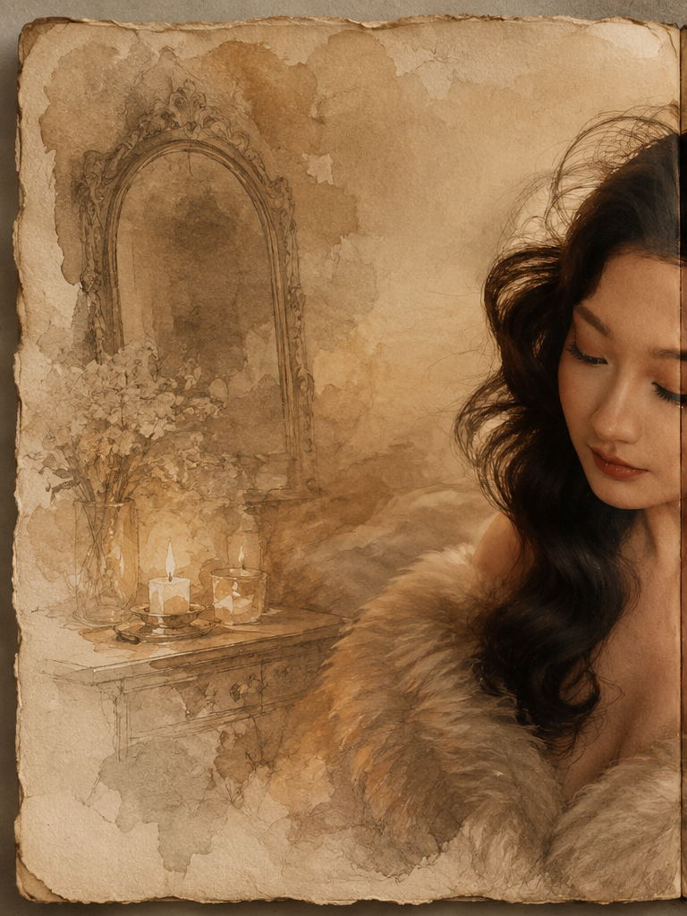 Left half of a continuous central portrait and window composition